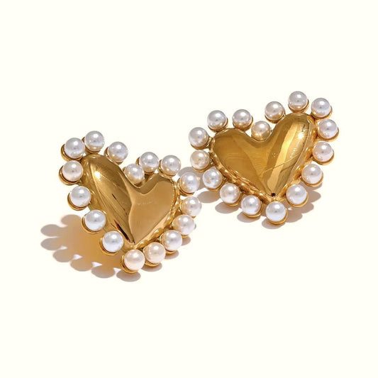 Pearly heart earings - By Krohnstad